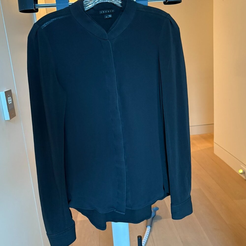 Theory Black Mixed Media Blouse, Size P